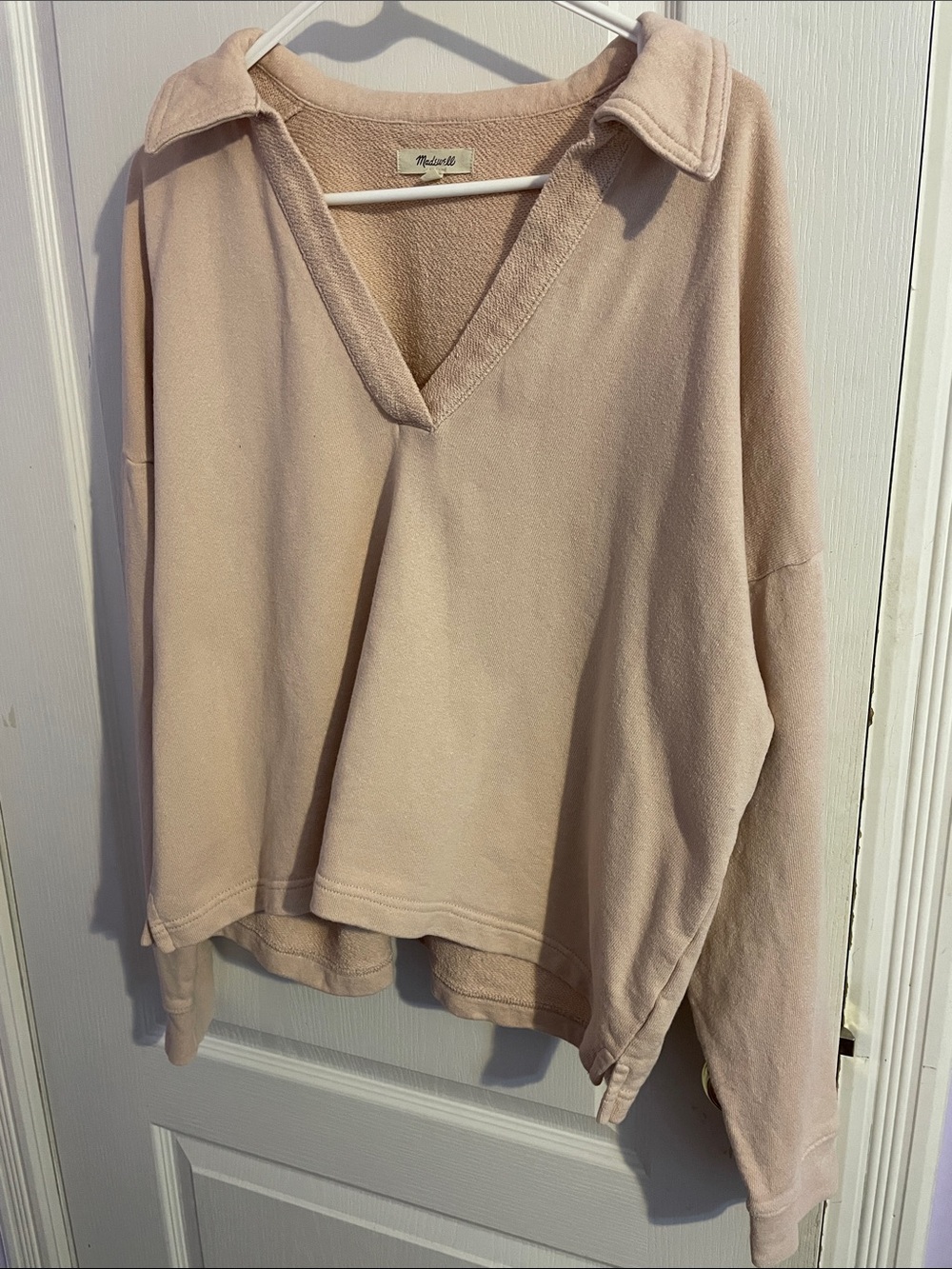 Madewell Neutral Light Peach V-Neck Collared Pullover